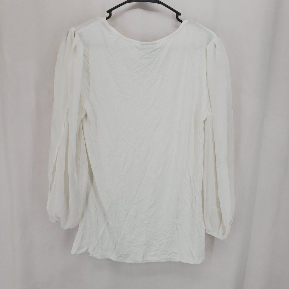 JM Collection Petite Medium Sheer White Long Sleeve Top Lightweight (AR) - Picture 5 of 5